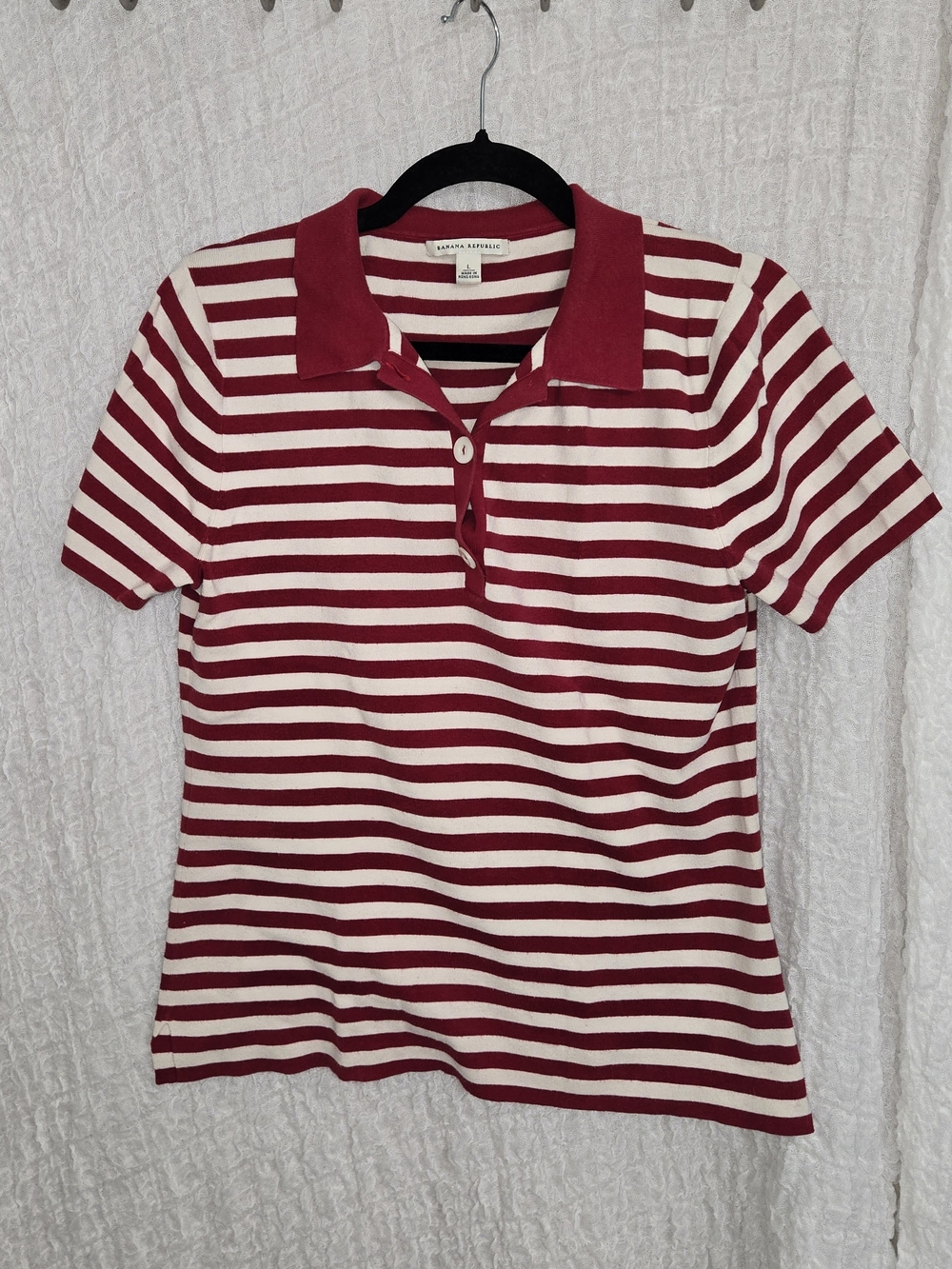 Banana Republic Size Large Red and White Striped Polo Shirt
